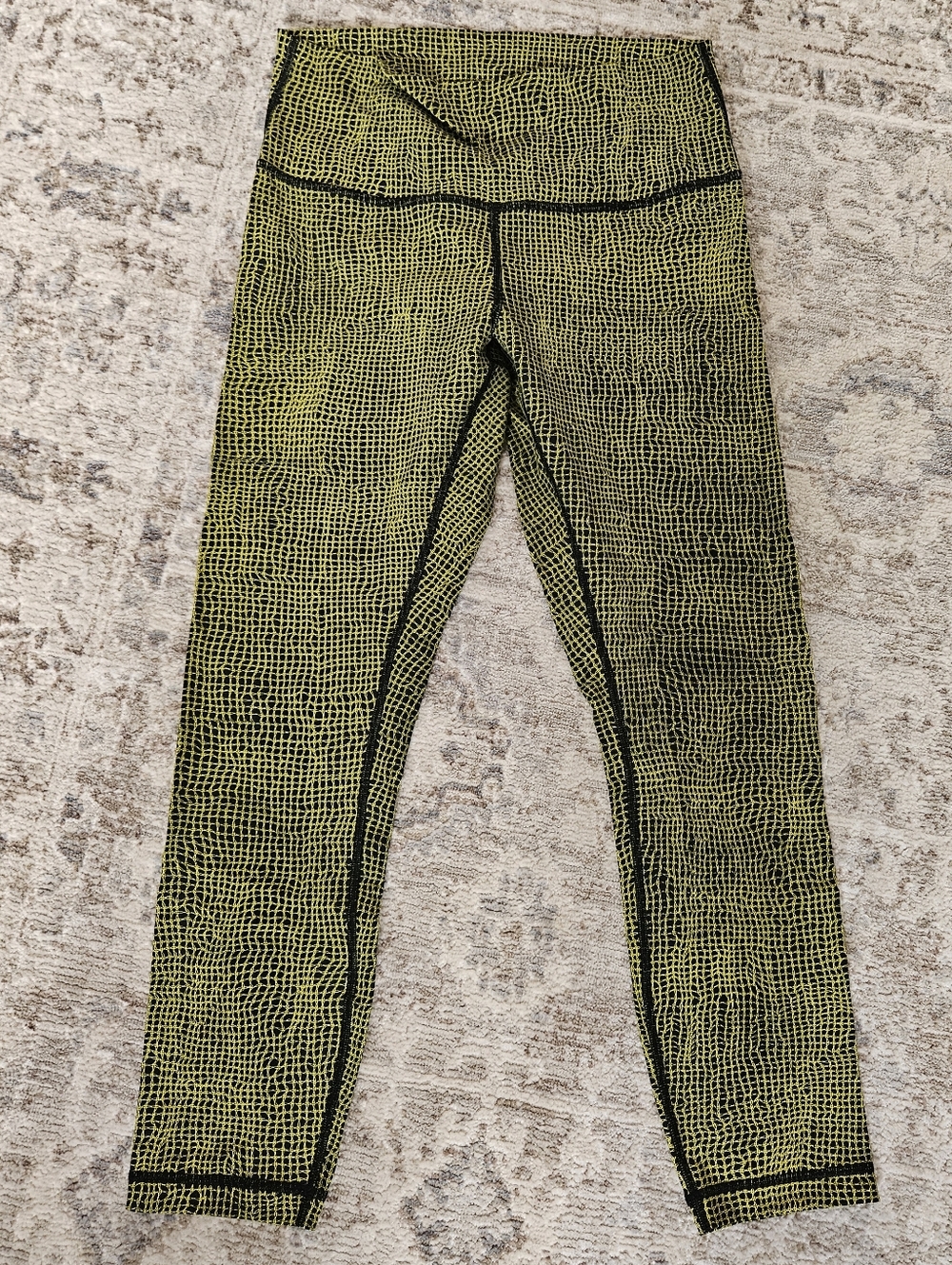 Lululemon Yellow Green Grid Print High-Waist Capri Leggings